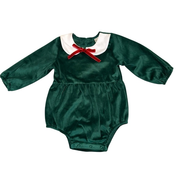 Badgley mischka Green Velvet Baby Romper 3-6M - Picture 1 of 5